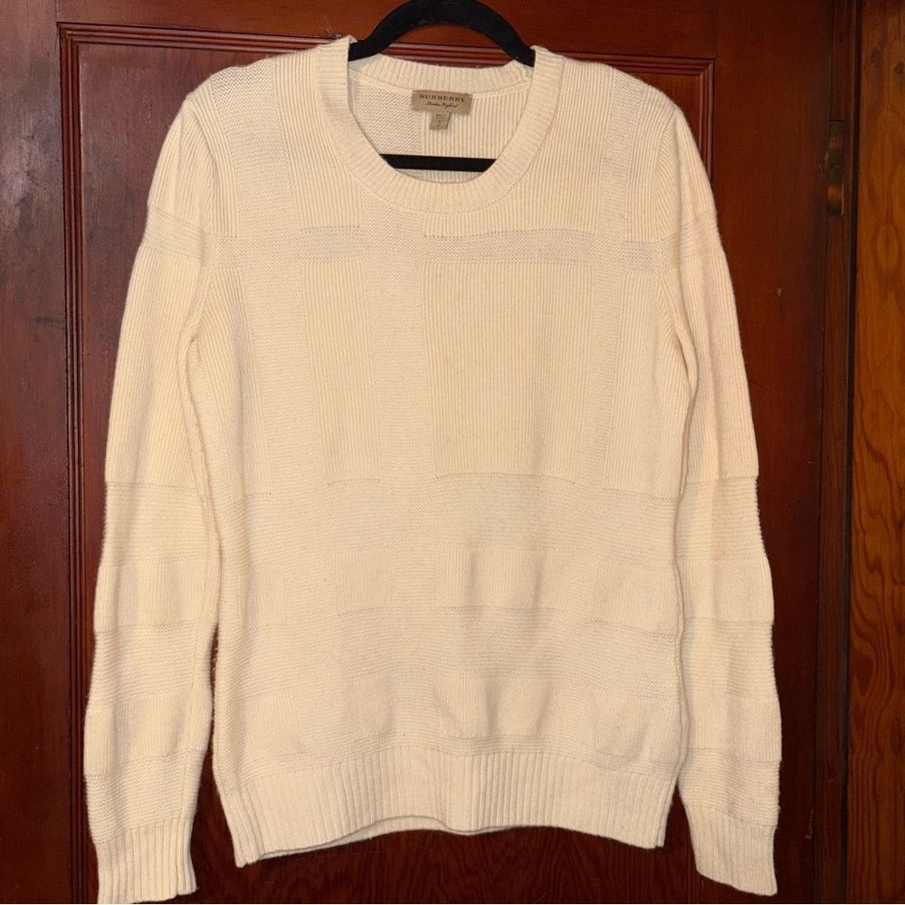 Burberry Check Sweater, Wool/Cashmere Blend, Cream Size Small